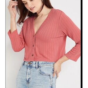 Maurices Women's Medium Button Down Cropped 3 Button V-Neck Cardigan Dusty Pink